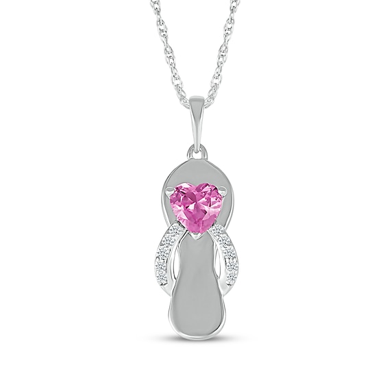 Heart-Shaped Pink Lab-Created Sapphire & White Lab-Created Sapphire Flip Flop Necklace Sterling Silver 18"