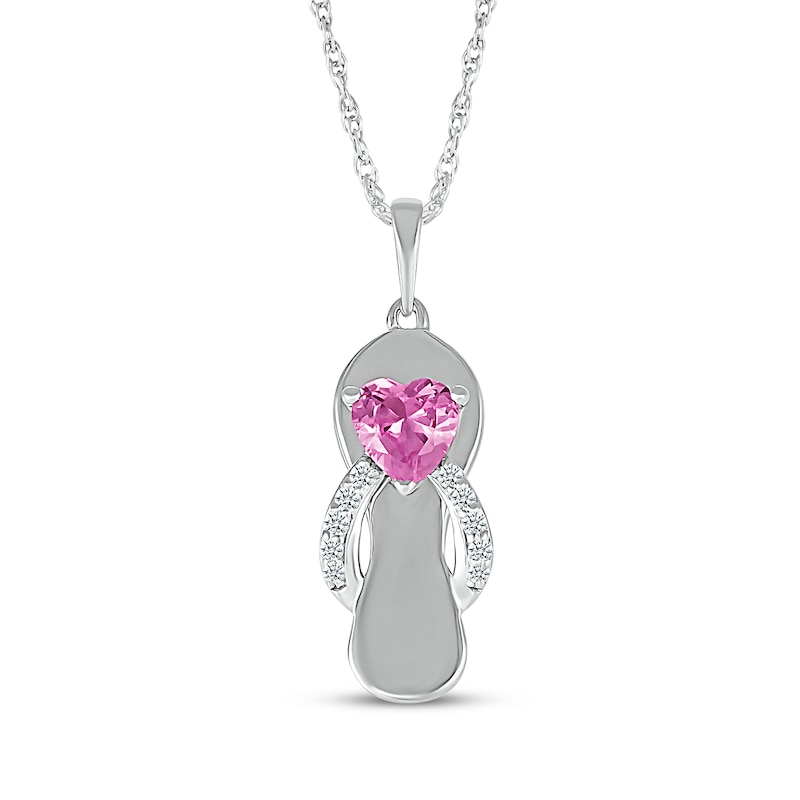 Main Image 1 of Heart-Shaped Pink Lab-Created Sapphire & White Lab-Created Sapphire Flip Flop Necklace Sterling Silver 18&quot;