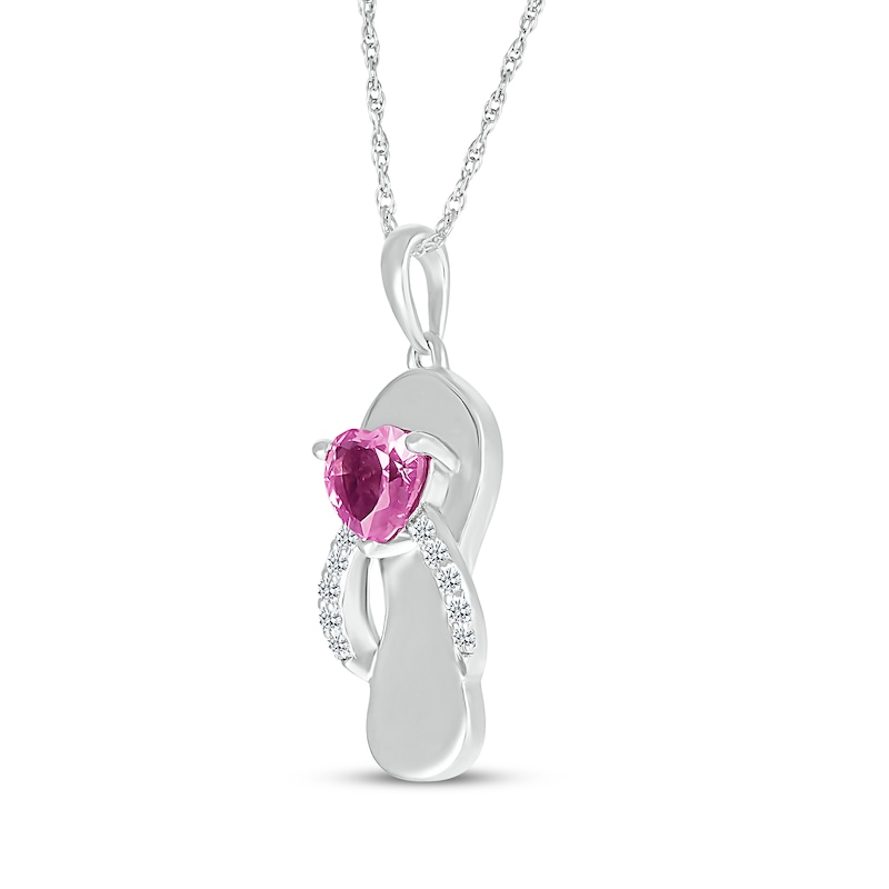 Main Image 2 of Heart-Shaped Pink Lab-Created Sapphire & White Lab-Created Sapphire Flip Flop Necklace Sterling Silver 18&quot;