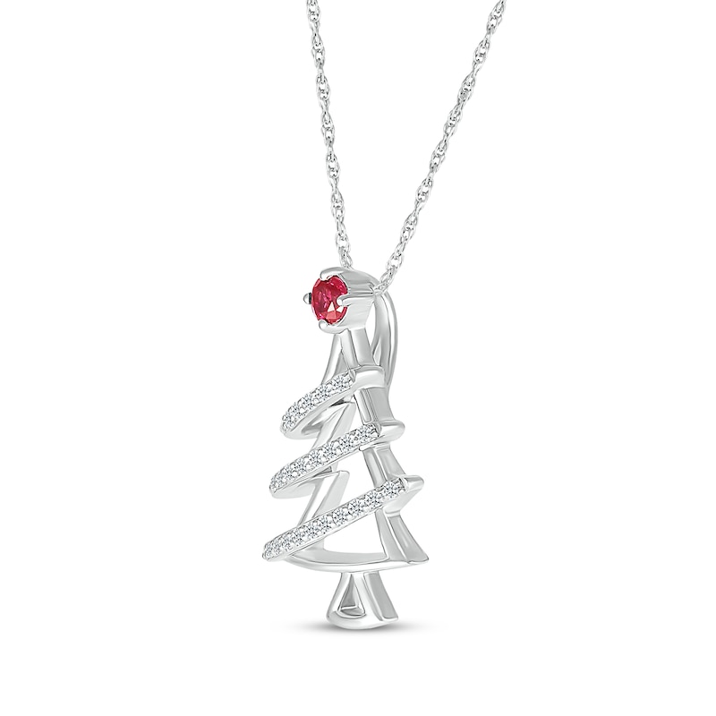 Main Image 2 of Lab-Created Ruby & White Lab-Created Sapphire Christmas Tree Necklace Sterling Silver 18&quot;