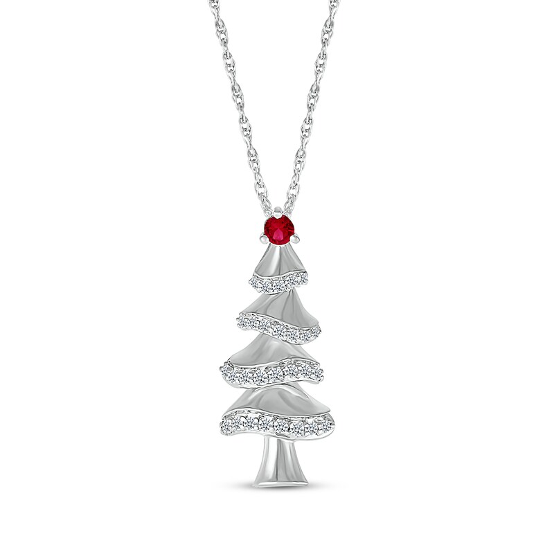Main Image 1 of Lab-Created Ruby & White Lab-Created Sapphire Christmas Tree Necklace Sterling Silver 18&quot;