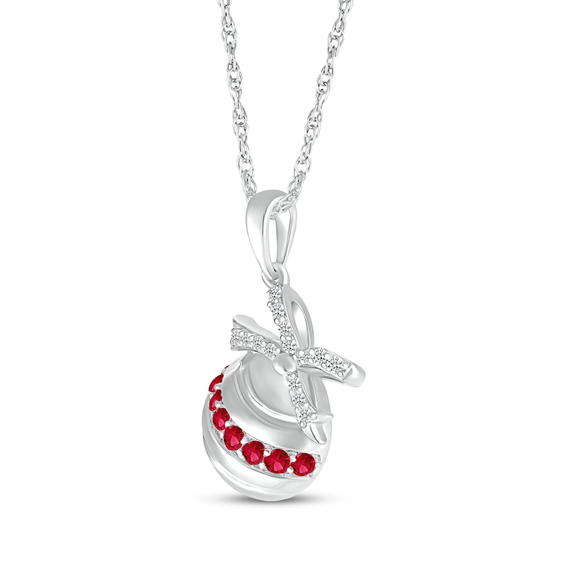 Main Image 2 of Lab-Created Ruby & White Lab-Created Sapphire Ball Ornament Necklace Sterling Silver 18&quot;