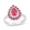 Thumbnail Image 1 of Pear-Shaped Lab-Created Ruby & White Lab-Created Sapphire Double Halo Ring Sterling Silver