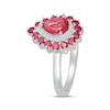 Thumbnail Image 2 of Pear-Shaped Lab-Created Ruby & White Lab-Created Sapphire Double Halo Ring Sterling Silver
