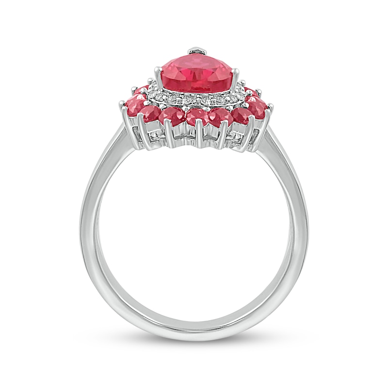 Main Image 3 of Pear-Shaped Lab-Created Ruby & White Lab-Created Sapphire Double Halo Ring Sterling Silver