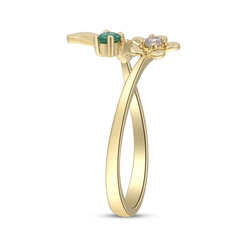 Main Image 2 of Emerald & Diamond Deconstructed Butterfly Flower Ring 1/20 ct tw 10K Yellow Gold