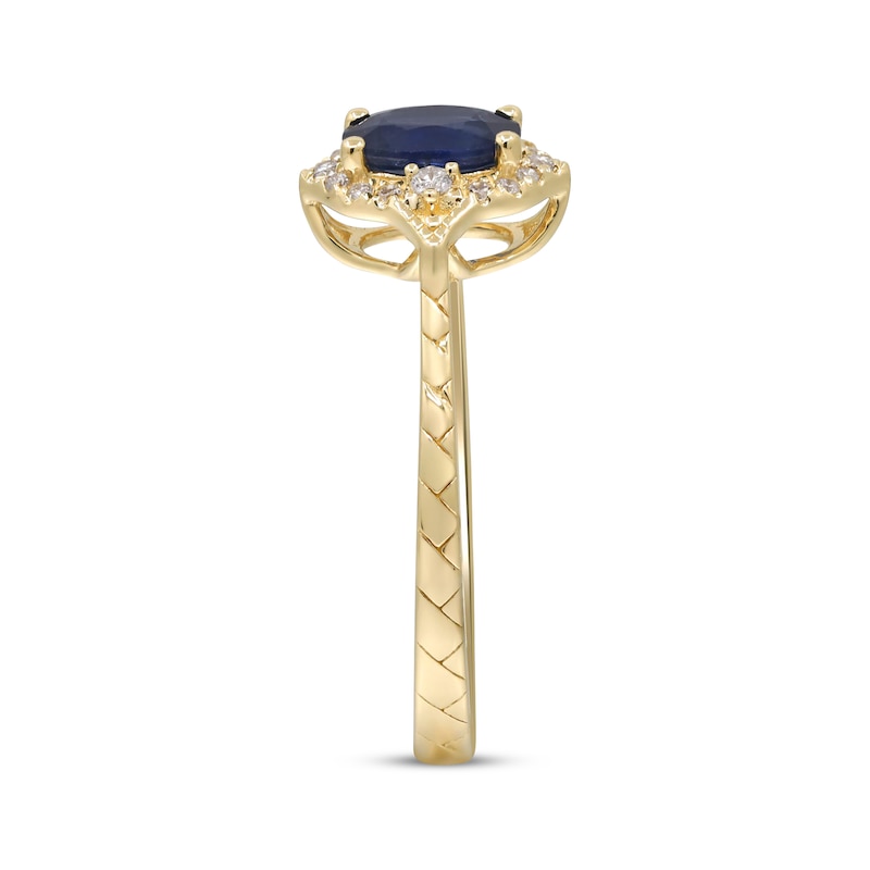 Main Image 2 of Oval-Cut Blue Sapphire & Diamond Arabesque Frame Ring 1/15 ct tw 10K Yellow Gold