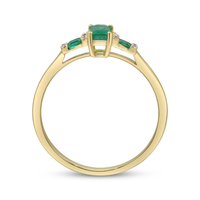 Emerald-Cut Emerald & Diamond Three-Stone Ring 1/20 ct tw 10K Yellow Gold