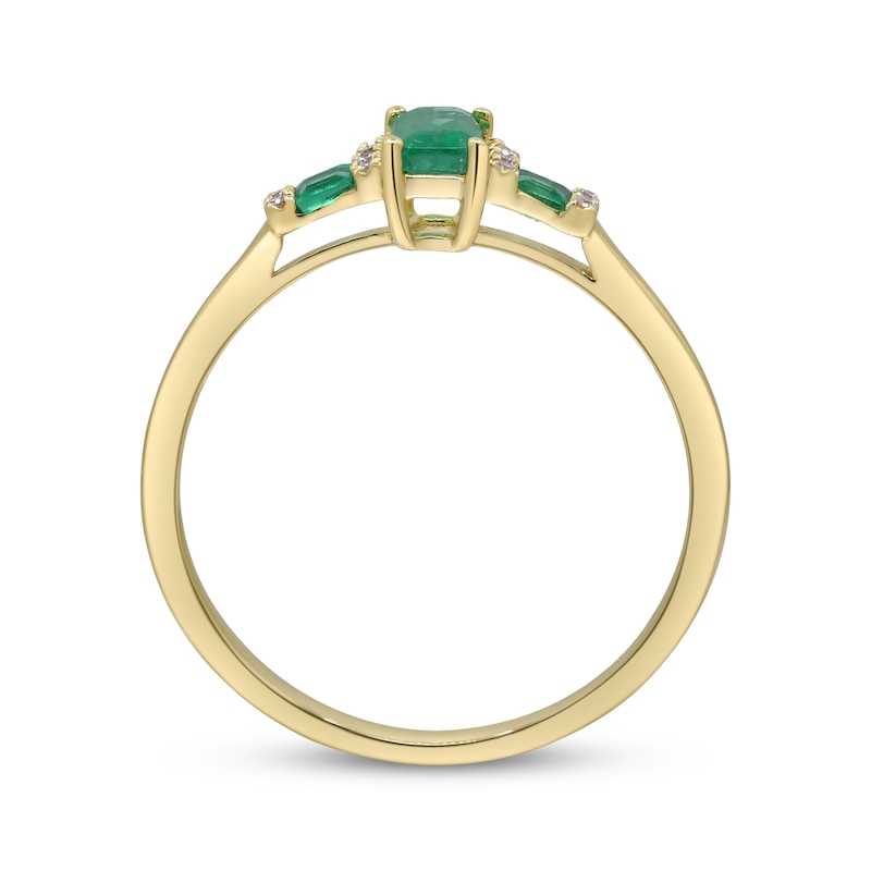 Main Image 2 of Emerald-Cut Emerald & Diamond Three-Stone Ring 1/20 ct tw 10K Yellow Gold