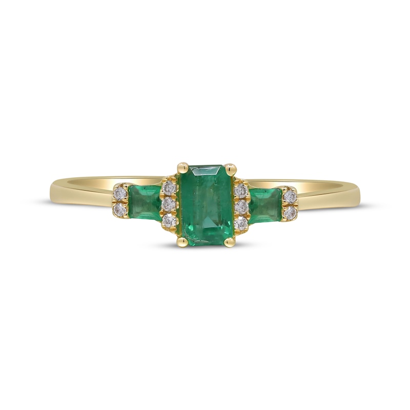 Emerald-Cut Emerald & Diamond Three-Stone Ring 1/20 ct tw 10K Yellow Gold