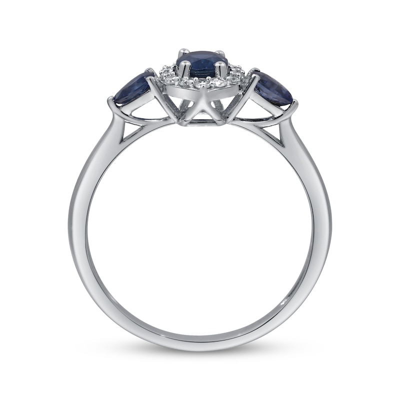 Main Image 2 of Oval-Cut & Pear-Shaped Blue Sapphire & Diamond Arabesque Frame Ring 1/10 ct tw 10K White Gold