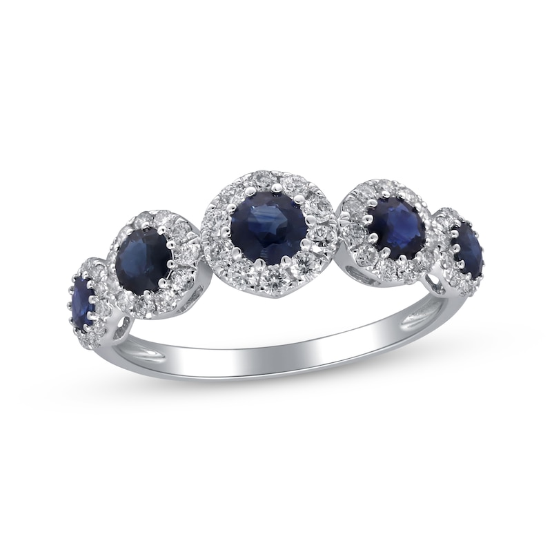Main Image 1 of Blue Sapphire & Diamond Five-Stone Ring 3/8 ct tw 10K White Gold