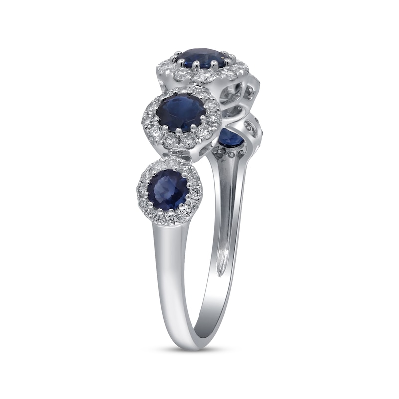 Main Image 2 of Blue Sapphire & Diamond Five-Stone Ring 3/8 ct tw 10K White Gold