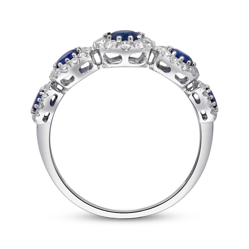 Main Image 3 of Blue Sapphire & Diamond Five-Stone Ring 3/8 ct tw 10K White Gold