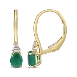 Oval-Cut Emerald & Diamond Drop Earrings 1/10 ct tw 10K Yellow Gold