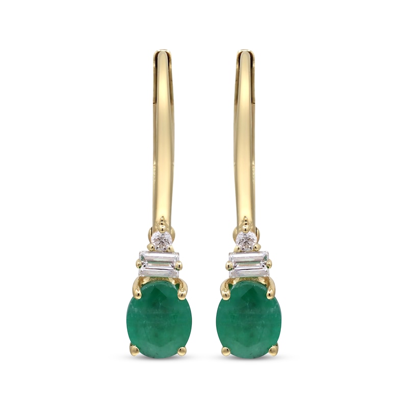 Main Image 2 of Oval-Cut Emerald & Diamond Drop Earrings 1/10 ct tw 10K Yellow Gold