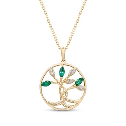 Emerald & DIamond Tree of Life Pendant 1/20 ct tw 10K Yellow Gold 18"