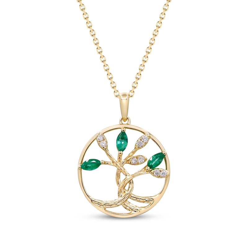 Main Image 1 of Emerald & DIamond Tree of Life Pendant 1/20 ct tw 10K Yellow Gold 18&quot;