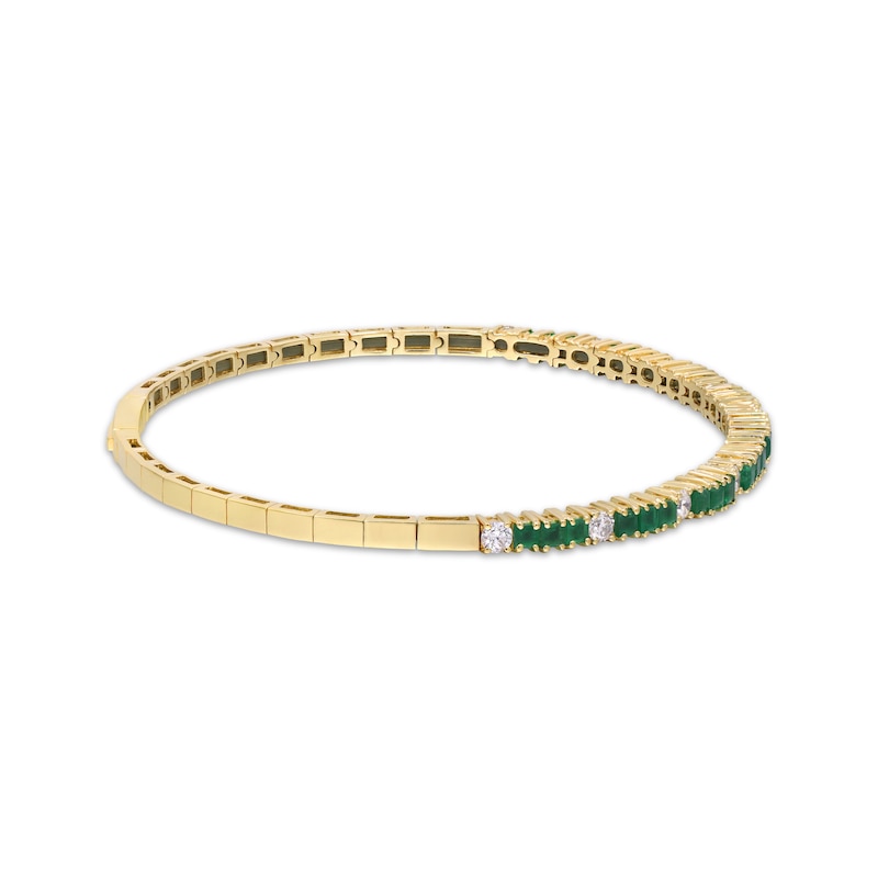 Main Image 2 of Square-Cut Emerald & Round-Cut Diamond Bangle Bracelet 5/8 ct tw 14K Yellow Gold