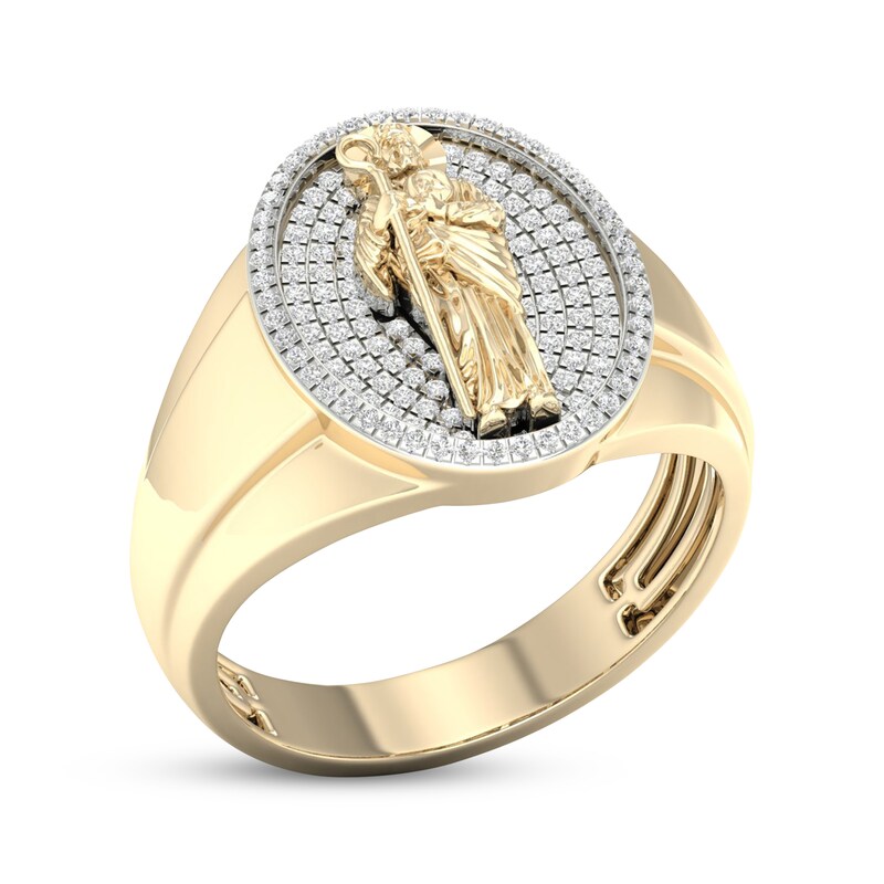 Main Image 2 of Men's Diamond Saint Jude Ring 3/8 ct tw 10K Yellow Gold
