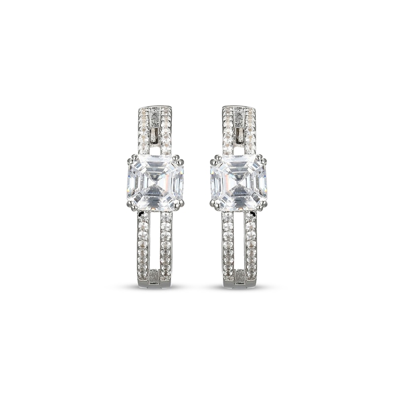 Main Image 2 of Asscher-Cut White Lab-Created Sapphire Hoop Earrings Sterling Silver