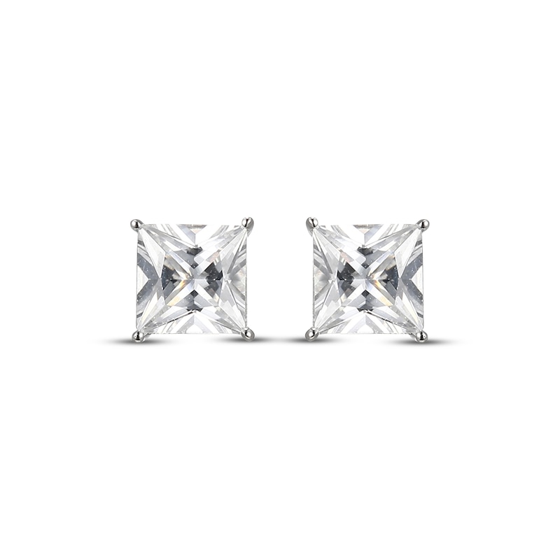 Main Image 2 of Square-Cut White Lab-Created Sapphire Solitaire Stud Earrings Sterling Silver