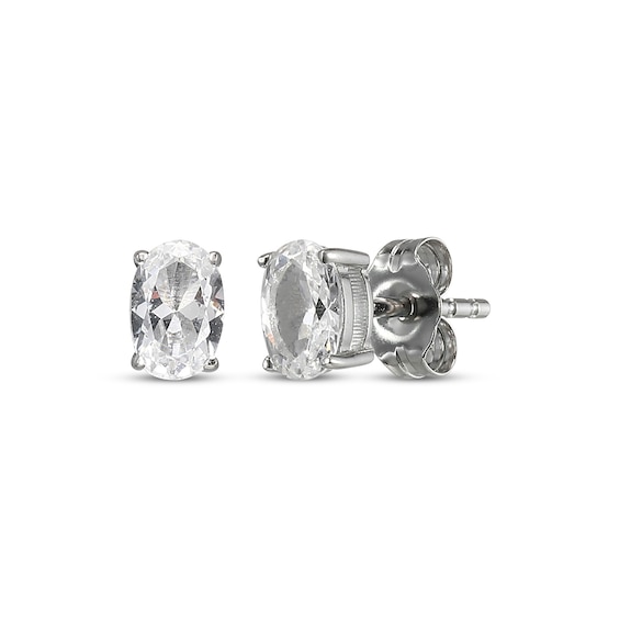 Oval-Cut White Lab-Created Sapphire Solitaire Stud Earrings Sterling Silver