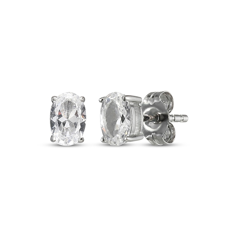 Main Image 1 of Oval-Cut White Lab-Created Sapphire Solitaire Stud Earrings Sterling Silver