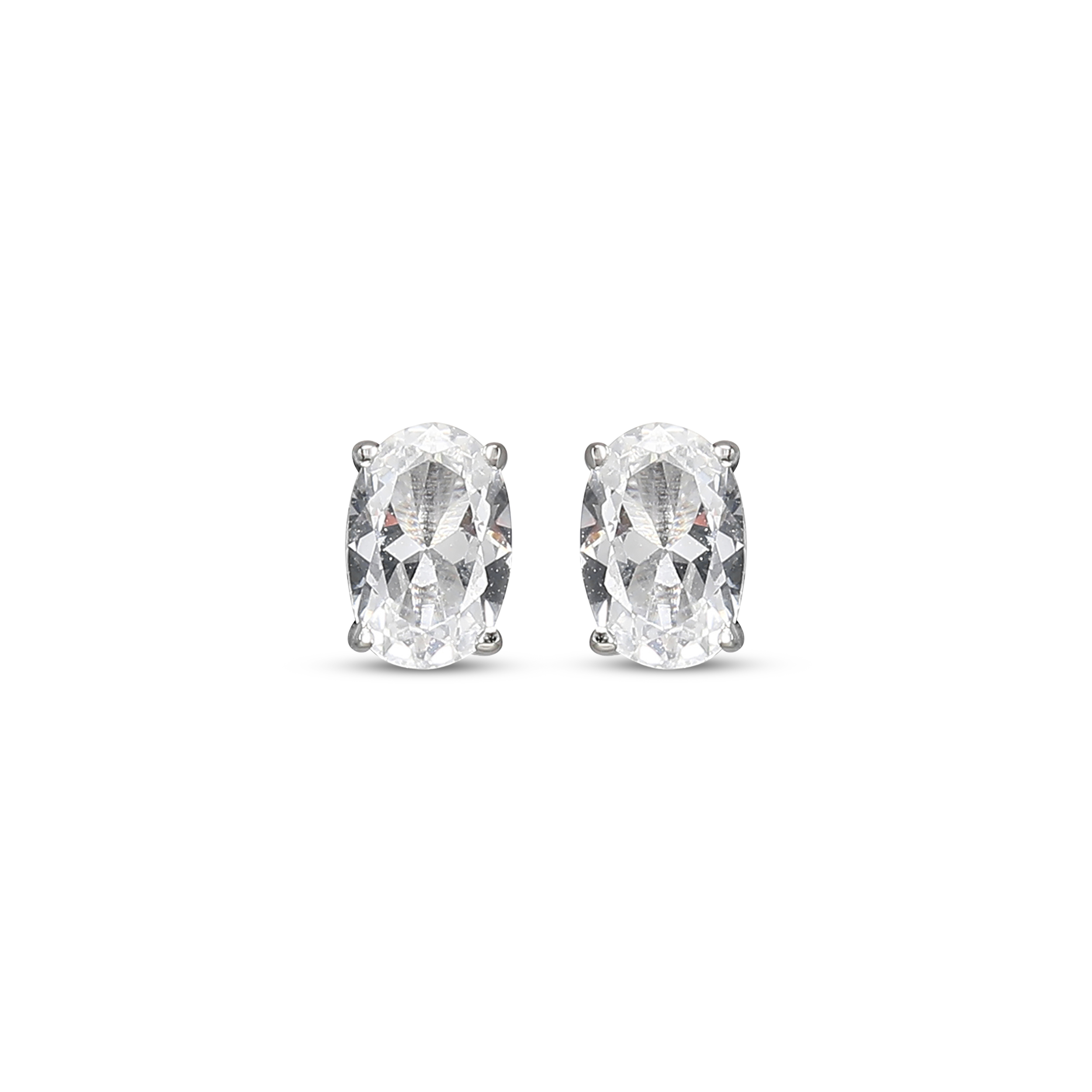 Thumbnail Image 2 of Oval-Cut White Lab-Created Sapphire Solitaire Stud Earrings Sterling Silver
