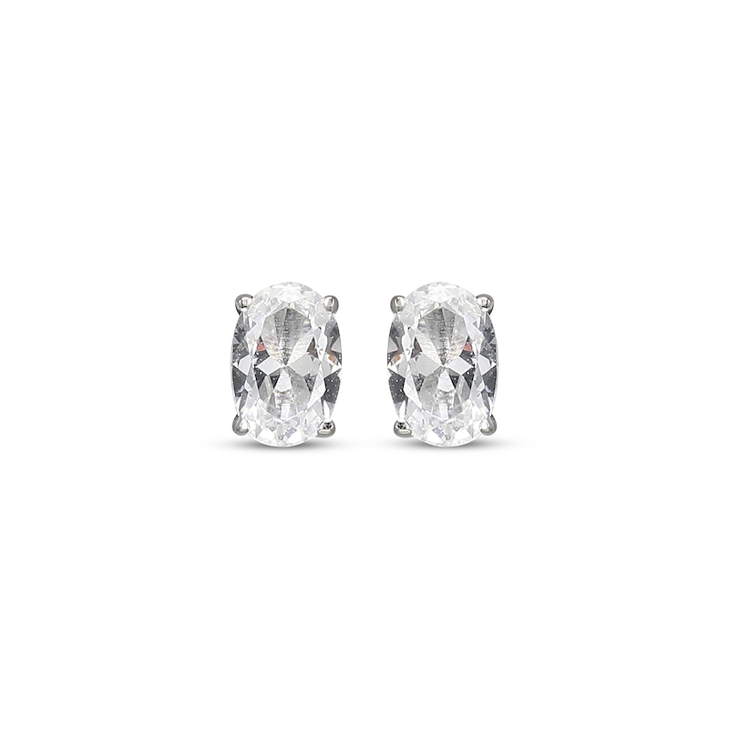 Main Image 2 of Oval-Cut White Lab-Created Sapphire Solitaire Stud Earrings Sterling Silver