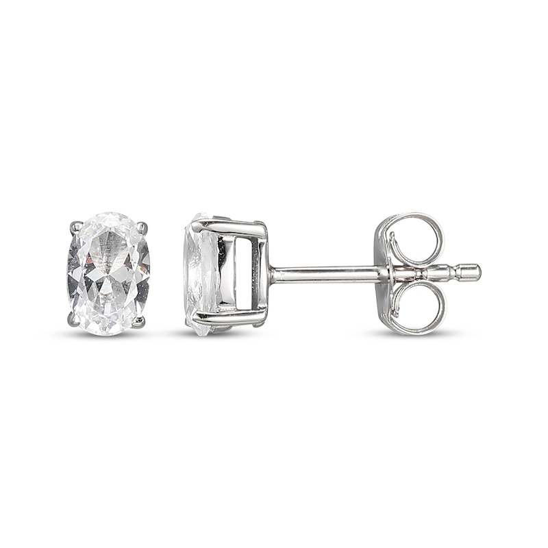 Main Image 3 of Oval-Cut White Lab-Created Sapphire Solitaire Stud Earrings Sterling Silver