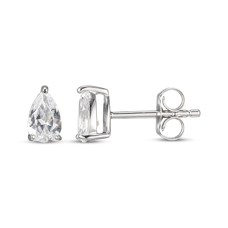 Main Image 3 of Pear-Shaped White Lab-Created Sapphire Solitaire Stud Earrings Sterling Silver