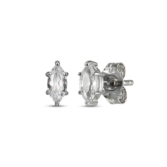 Marquise-Cut White Lab-Created Sapphire Solitaire Stud Earrings Sterling Silver