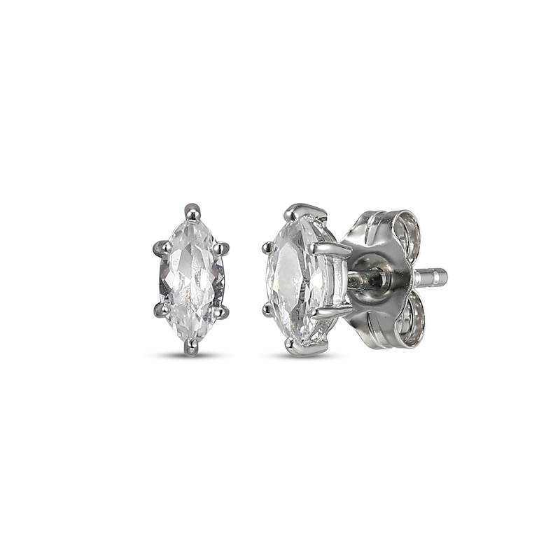 Main Image 1 of Marquise-Cut White Lab-Created Sapphire Solitaire Stud Earrings Sterling Silver