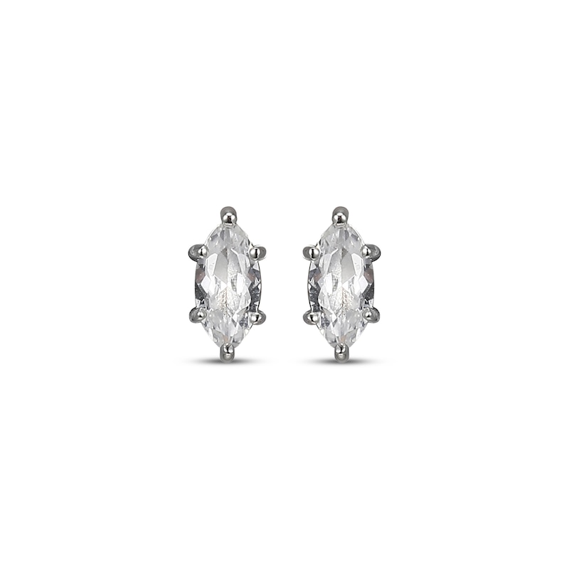 Main Image 2 of Marquise-Cut White Lab-Created Sapphire Solitaire Stud Earrings Sterling Silver