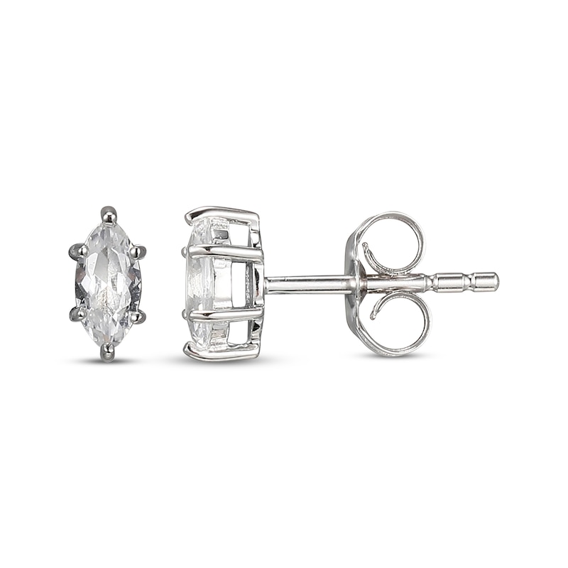 Main Image 3 of Marquise-Cut White Lab-Created Sapphire Solitaire Stud Earrings Sterling Silver