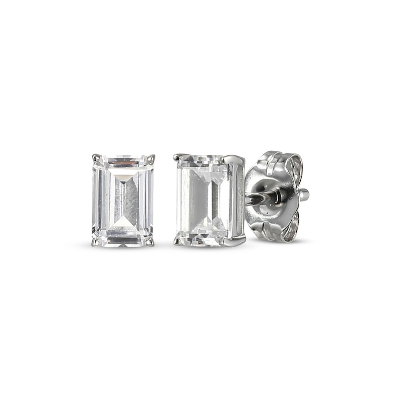 Main Image 1 of Emerald-Cut White Lab-Created Sapphire Solitaire Stud Earrings Sterling Silver