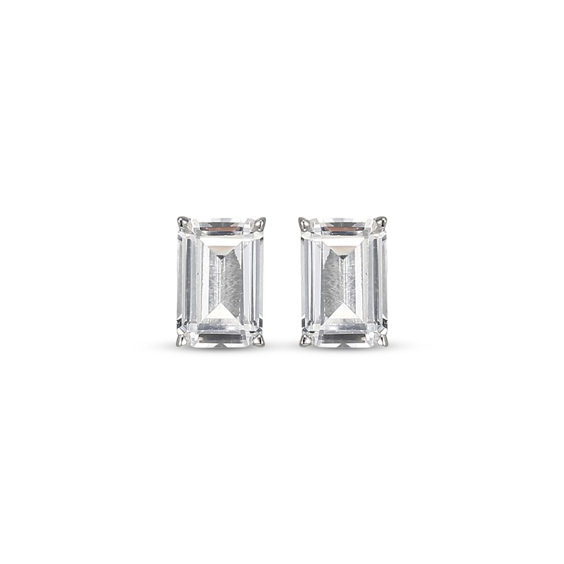 Emerald-Cut White Lab-Created Sapphire Solitaire Stud Earrings Sterling Silver