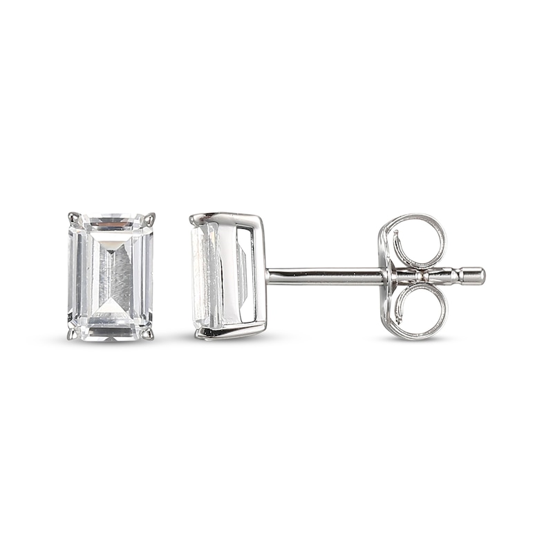 Main Image 3 of Emerald-Cut White Lab-Created Sapphire Solitaire Stud Earrings Sterling Silver