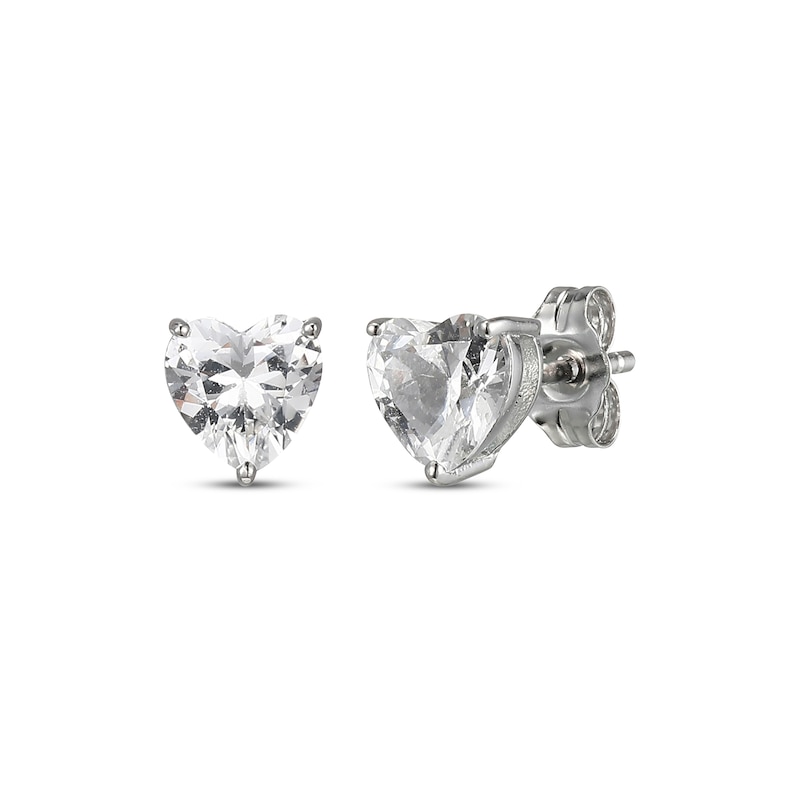 Heart-Shaped White Lab-Created Sapphire Solitaire Stud Earrings Sterling Silver