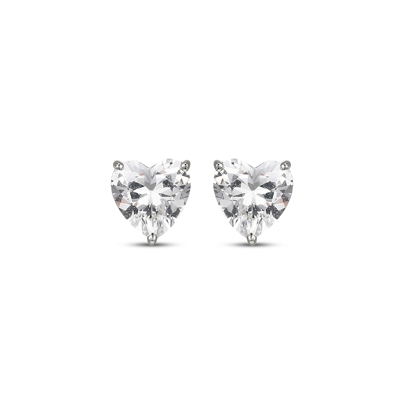 Heart-Shaped White Lab-Created Sapphire Solitaire Stud Earrings Sterling Silver