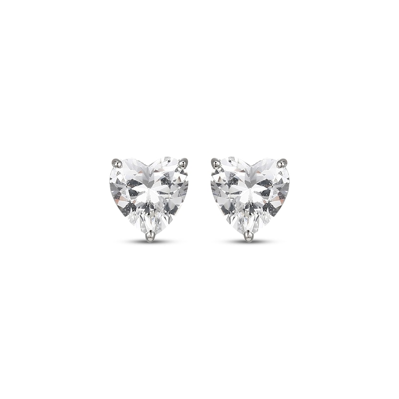 Main Image 2 of Heart-Shaped White Lab-Created Sapphire Solitaire Stud Earrings Sterling Silver