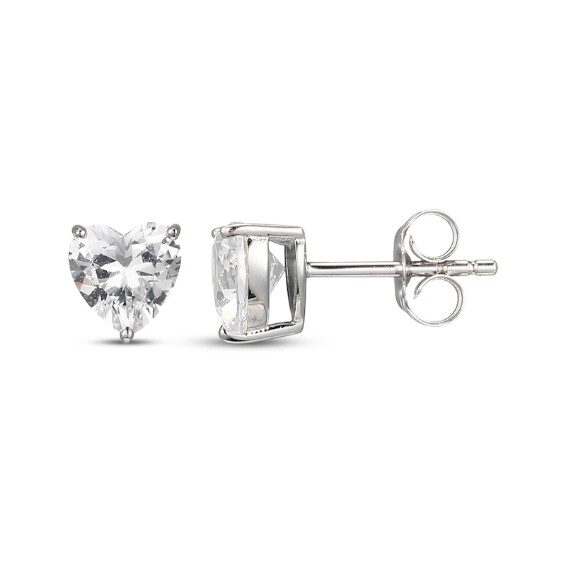 Main Image 3 of Heart-Shaped White Lab-Created Sapphire Solitaire Stud Earrings Sterling Silver