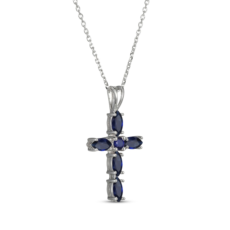 Main Image 2 of Marquise & Round-Cut Blue Lab-Created Sapphire Cross Necklace Sterling Silver 18&quot;