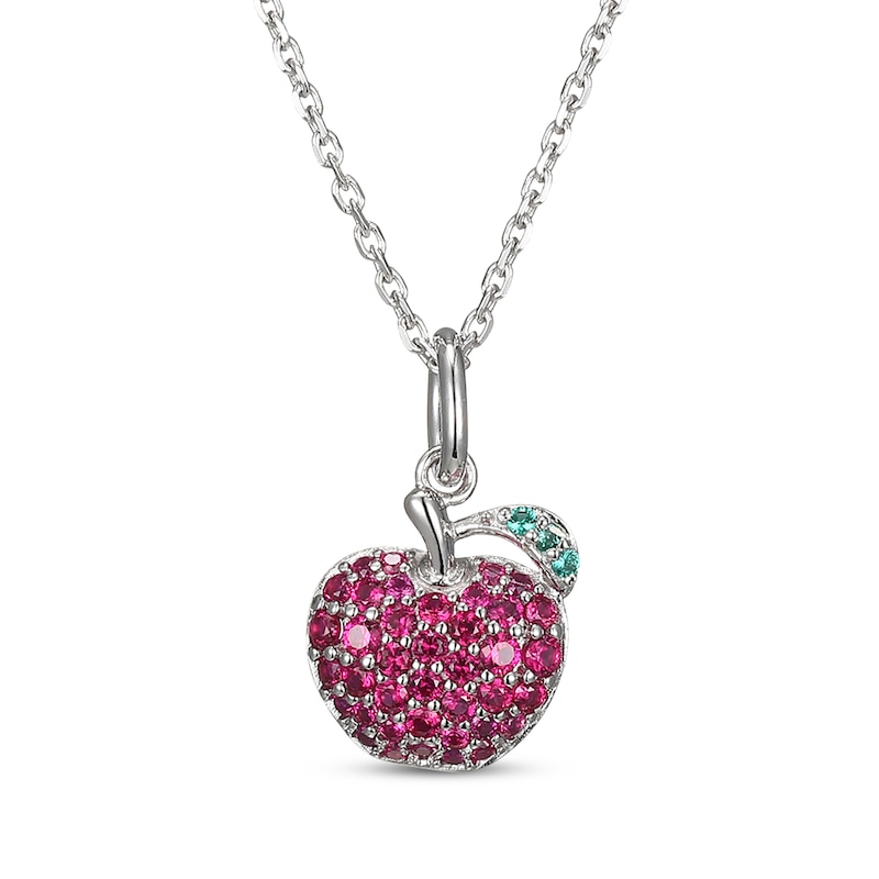 Main Image 1 of Lab-Created Ruby & Lab-Created Emerald Apple Necklace Sterling Silver 18&quot;