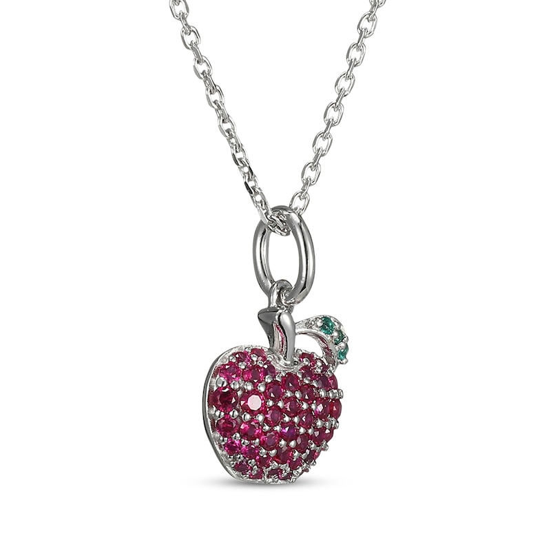 Main Image 2 of Lab-Created Ruby & Lab-Created Emerald Apple Necklace Sterling Silver 18&quot;