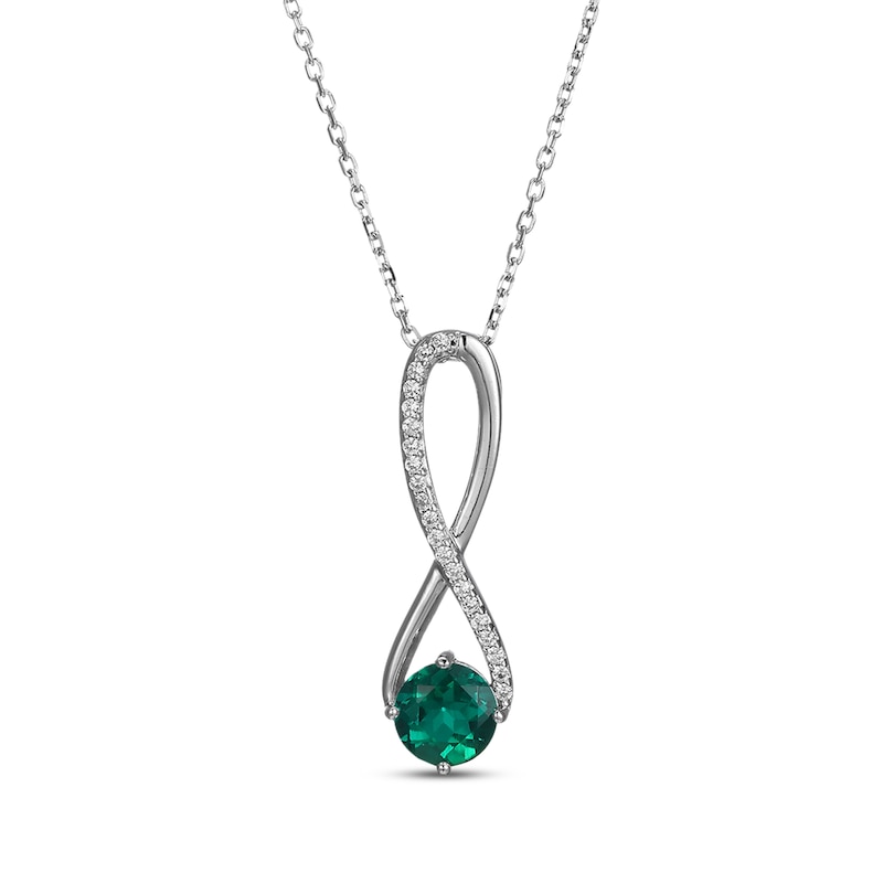 Main Image 1 of Lab-Created Emerald & White Lab-Created Sapphire Swirl Necklace Sterling Silver 18"