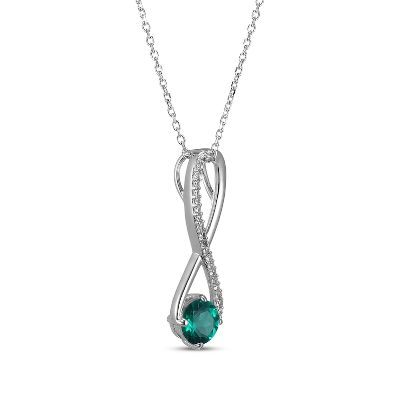 Main Image 2 of Lab-Created Emerald & White Lab-Created Sapphire Swirl Necklace Sterling Silver 18"