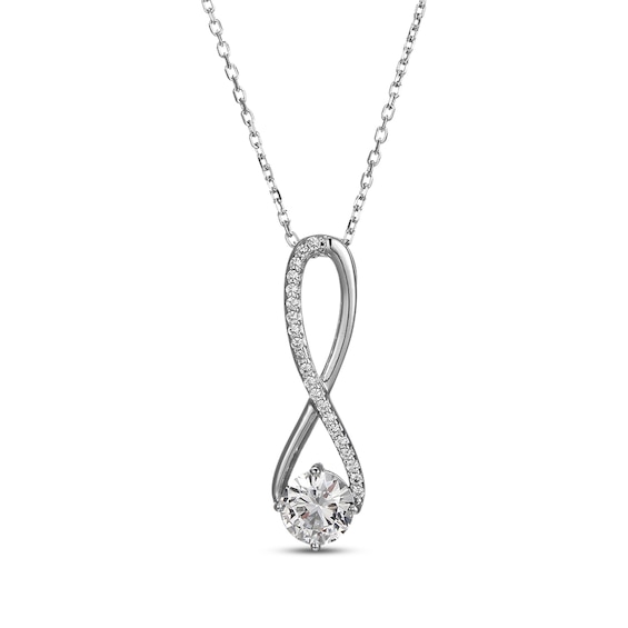 White Lab-Created Sapphire Swirl Necklace Sterling Silver 18"