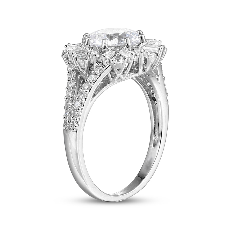 Main Image 2 of Baguette & Round-Cut White Lab-Created Sapphire Frame Ring Sterling Silver